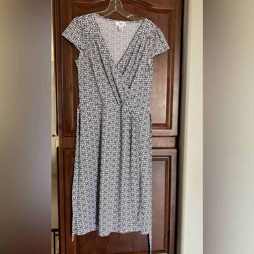 LOFT Black and White Geometric Midi Dress